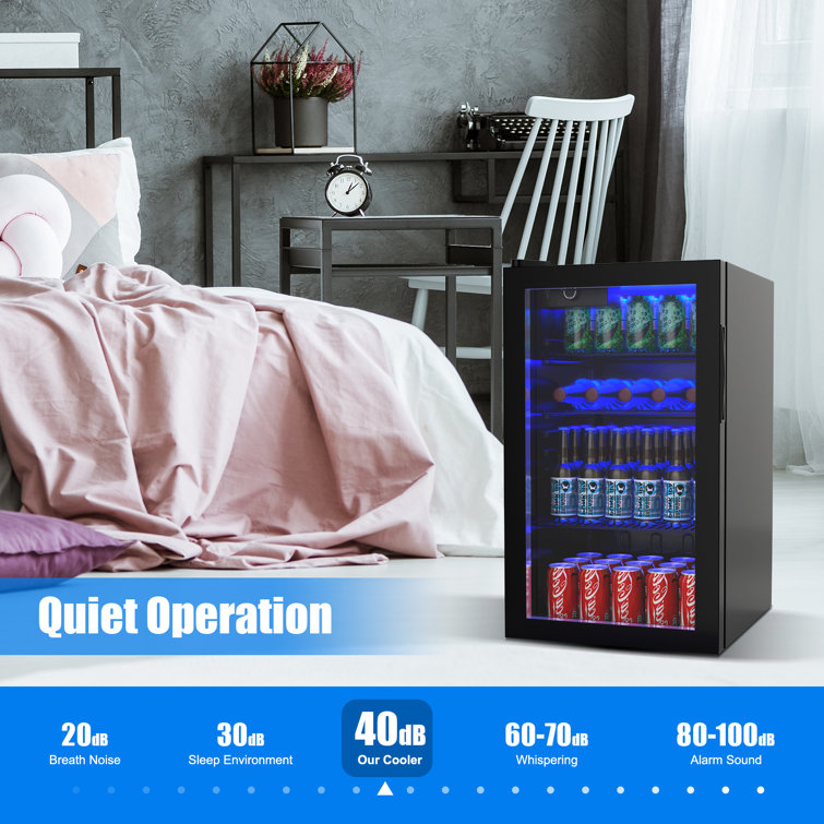 Mini fridge with glass best sale door and blue light